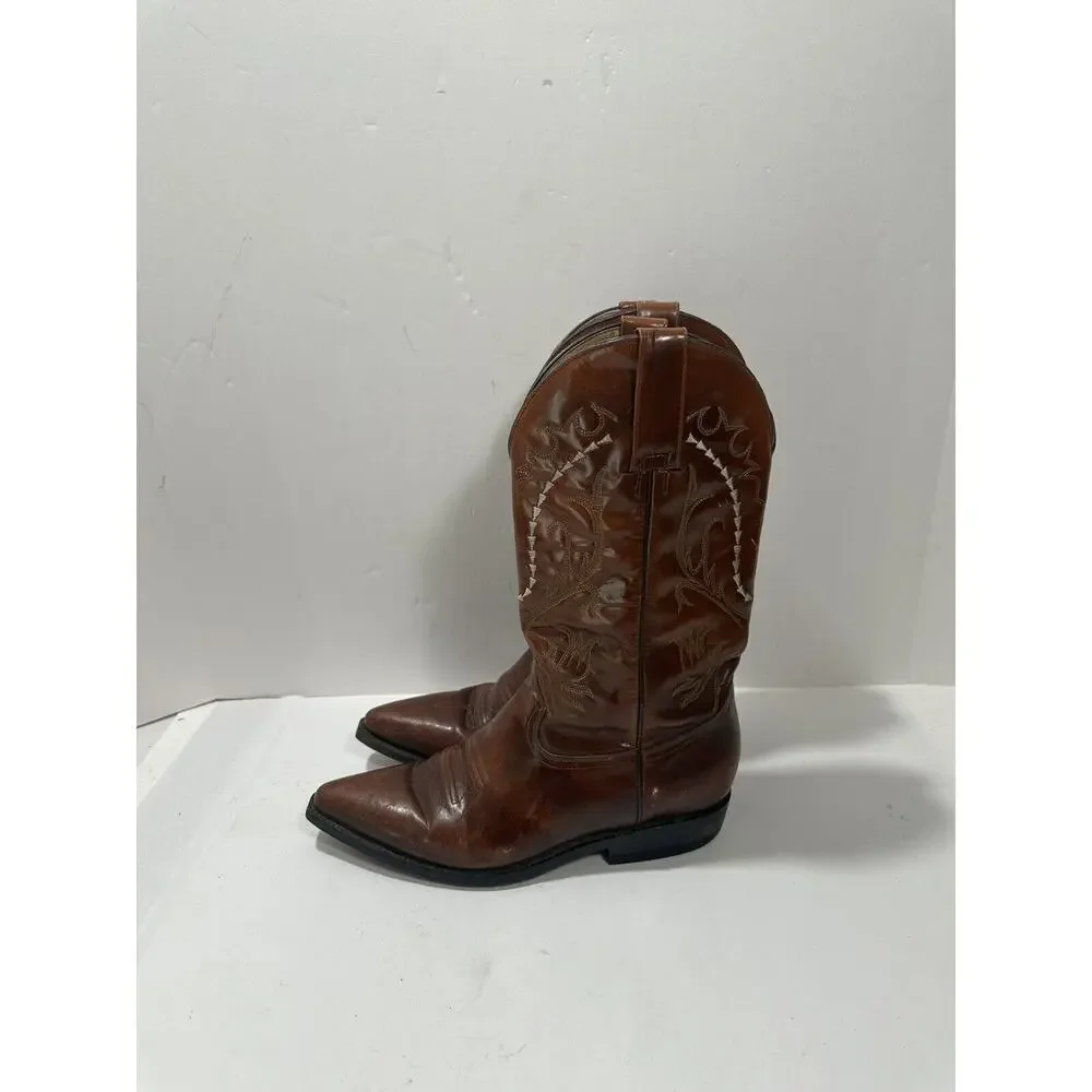 Pistolero Boots Engraved Leather Men’s Sz 7.5 Brown Cowboy Gorgeous‎